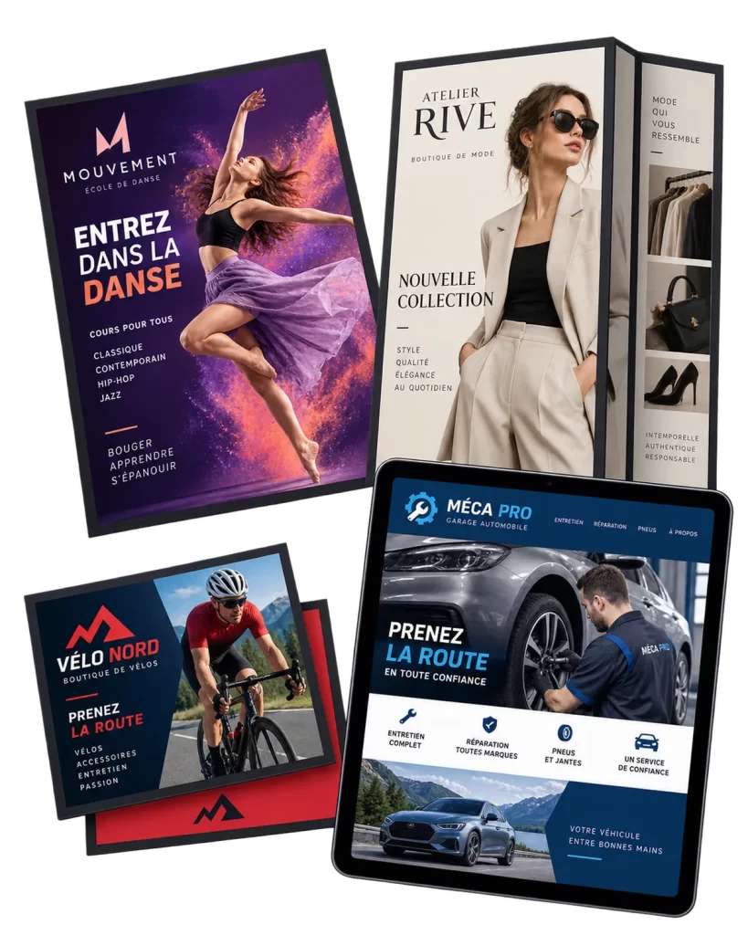 Exemples d’imprimés et de visuels conçus pour des entreprises de Montréal